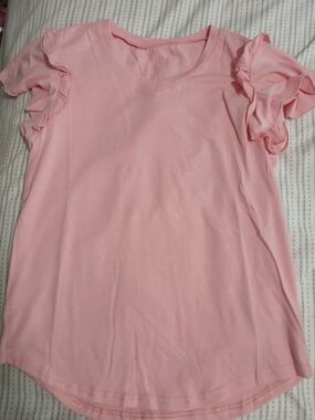 Source Unknown Light Pink Ruffle Sleeve Short Sleeve Tee